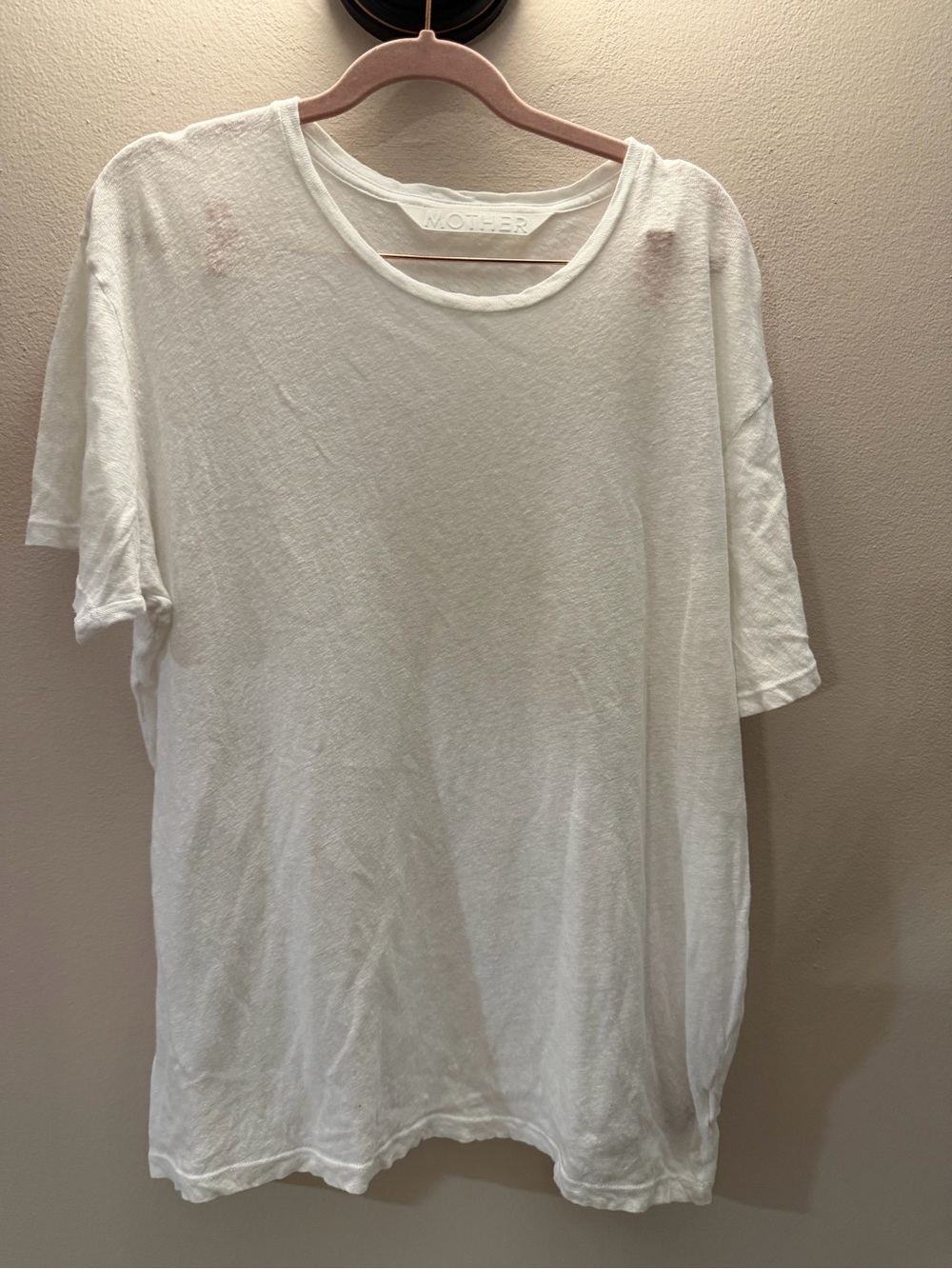 Mother Denim White Short Sleeve Crew Neck Relaxed Fit Tee Shirt Large